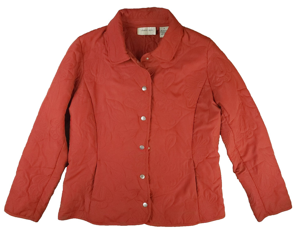 Lemon Grass Quilted Buttoned Puffer Jacket Dark Orange Mid Length Medium